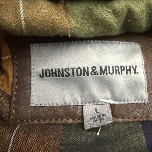 Johnston & Murphy Leather Jacket Men Large Brown Pockets Full Zip Field Bomber - Picture 8 of 11